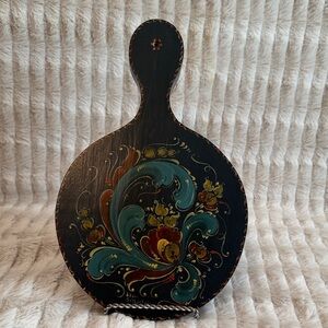 Vintage Norwegian Hand-Painted Decorative Wooden Paddle with Rosemaling.